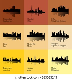 Set of 9 City (Johannesburg, Lima, Buenos Aires, Dubai, Manila, Mexico City, Shanghai, Shenzen, Singapore)