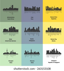 Set of 9 City (Johannesburg, Lima, Buenos Aires, Dubai, Manila, Mexico City, Shanghai, Shenzen, Singapore)