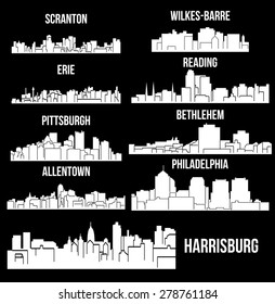 Set of 9 city in Pennsylvania ( Harrisburg, Pittsburgh, Philadelphia, Allentown, Erie, Bethlehem, Scranton, Reading, Wilkes-Barre )