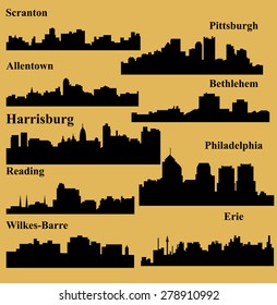 Set of 9 city in Pennsylvania ( Harrisburg, Pittsburgh, Philadelphia, Allentown, Erie, Bethlehem, Scranton, Reading, Wilkes-Barre )