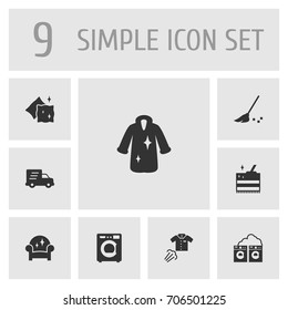 Set Of 9 Cleaning Icons Set.Collection Of Machine, Cushion, Dry And Other Elements.