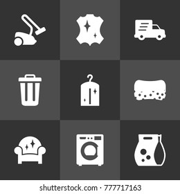 Set Of 9 Cleaning Icons Set.Collection Of Shipping, Hoover, Machine And Other Elements.