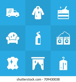 Set Of 9 Cleanup Icons Set.Collection Of Clothes, Cleaning, Curtain And Other Elements.