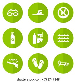 Set Of 9 Coast Icons Set.Collection Of Wave, Flip Flop, Forbidden And Other Elements.