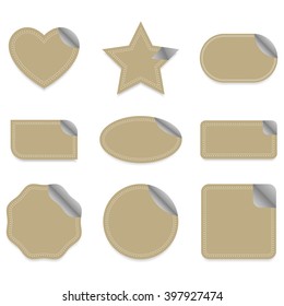 Set of 9 Coffee Brown Blank Label Sticker Mix Shape with Shadow - Vector