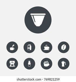 Set Of 9 Coffee Icons Set.Collection Of Iced Mocha, Moka Pot, Arabica Bean And Other Elements.