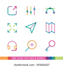 set from 9 color icons for web and mobile