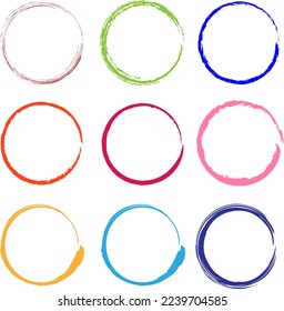 Set of 9 colored circles with brush design - Vector