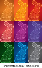 set of 9 colored decorative rabbits. vector illustration