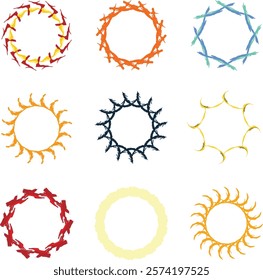 Set of 9 colorful and abstract circular shapes