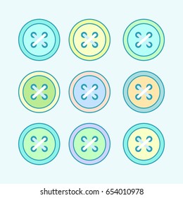 A set of 9 colorful buttons isolated on a grey background. Vector illustration.