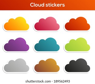 Set of 9 colorful isolated cloud stickers