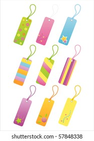 set of 9 colorful tags