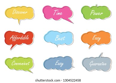 set of 9 colorful text box speech bubble.