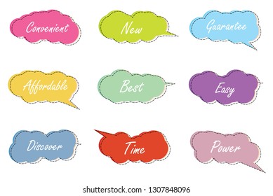 set of 9 colorful text box speech bubble.