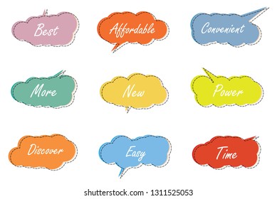 set of 9 colorful text box speech bubble.