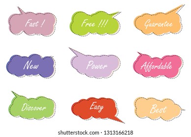 set of 9 colorful text box speech bubble.