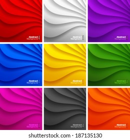 Set of 9 Colorful Wavy backgrounds. Vector Illustration material design