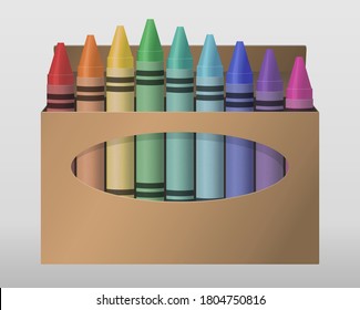 set of 9 colorful wax crayons packed in a carton box