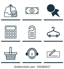 Set Of 9 Commerce Icons. Includes Buck, Money Transfer, Discount Coupon And Other Symbols. Beautiful Design Elements.