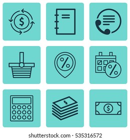 Set Of 9 Commerce Icons. Includes Dollar Banknote, Pannier, Black Friday And Other Symbols. Beautiful Design Elements.