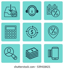 Set Of 9 Commerce Icons. Includes Mobile Service, Black Friday, Calculator And Other Symbols. Beautiful Design Elements.