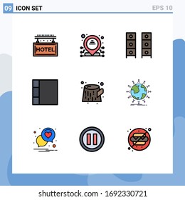 Set of 9 Commercial Filledline Flat Colors pack for global; trunk; furniture; pollution; grid Editable Vector Design Elements