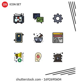 Set of 9 Commercial Filledline Flat Colors pack for medicine; bowl; information; test; assignment Editable Vector Design Elements