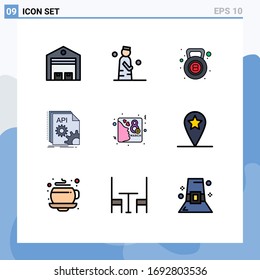 Set of 9 Commercial Filledline Flat Colors pack for developer; app; pray; api; weight Editable Vector Design Elements