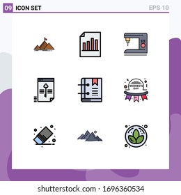 Set of 9 Commercial Filledline Flat Colors pack for data; lock; sheet; secure; machine Editable Vector Design Elements