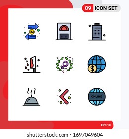 Set of 9 Commercial Filledline Flat Colors pack for murder; horror; battery; halloween; power Editable Vector Design Elements