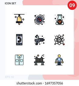 Set of 9 Commercial Filledline Flat Colors pack for color; outgoing; hazard; conversation; communication Editable Vector Design Elements