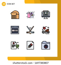Set of 9 Commercial Filledline Flat Colors pack for ice sport; website; computer; web; layout Editable Vector Design Elements