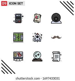 Set of 9 Commercial Filledline Flat Colors pack for education; soccer; easter; playground; football Editable Vector Design Elements