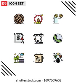 Set of 9 Commercial Filledline Flat Colors pack for security; network; goal; hacker; healthcare Editable Vector Design Elements