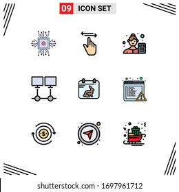 Paquete de 9 Colores planos de línea plana comercial para Internet; conectar; a la izquierda; científico de datos; elementos de diseño de vectores editables de analizador