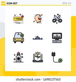 Set of 9 Commercial Filledline Flat Colors pack for more; add; mind; art; design Editable Vector Design Elements