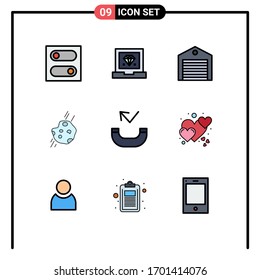 Set of 9 Commercial Filledline Flat Colors pack for call; space; logistic; meteor; asteroid Editable Vector Design Elements