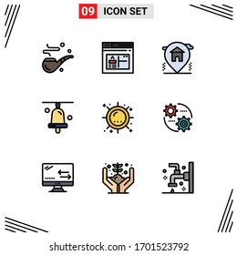 Set of 9 Commercial Filledline Flat Colors pack for sun; heat; location; school; bell Editable Vector Design Elements