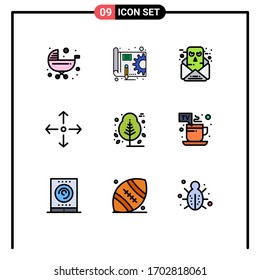 Paquete de 9 colores planos comerciales para la naturaleza; pantalla completa; engranaje; ampliar; elementos de diseño de vectores editables de correo electrónico