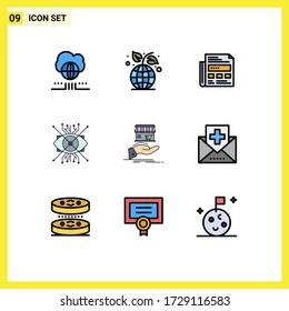 Set of 9 Commercial Filledline Flat Colors pack for shop; eye; newspaper; cyber; ar Editable Vector Design Elements