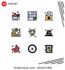 Set of 9 Commercial Filledline Flat Colors pack for space; danger; folder; startup; career Editable Vector Design Elements