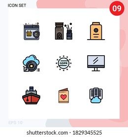 Conjunto de 9 paquetes de colores planos de línea de llenado comerciales para la ley; datos; bebé; chip; elementos de diseño de vectores editables en nube