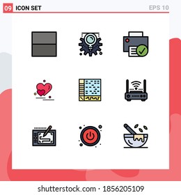 Set of 9 Commercial Filledline Flat Colors pack for audio; ableton; devices; valentine greetings; love Editable Vector Design Elements