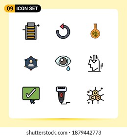 Set of 9 Commercial Filledline Flat Colors pack for personal; network; chemical; communication; target Editable Vector Design Elements