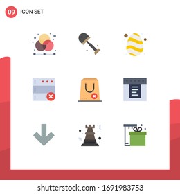 Set of 9 Commercial Flat Colors pack for close; serve; spring; delete; spring Editable Vector Design Elements