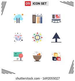 Set of 9 Commercial Flat Colors pack for marketing; childhood; computer; child; baby Editable Vector Design Elements
