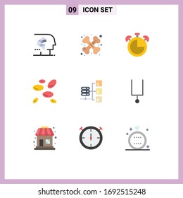 Set mit 9 kommerziellen Flachfarben für das Netzwerk; weiße Blutkörperchen; Traumatologie; WBCS; Design-Elemente für die bearbeitbare Vektorillustration des Timers