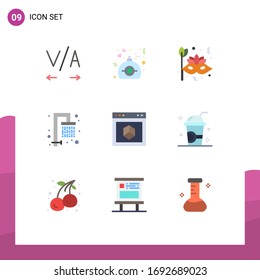 Paket mit 9 kommerziellen Flachfarben für das Internet; Browser; Karneval; Antrag; Design-Elemente für Vektorillustrationen mit Wasserbearbeitungsfunktion