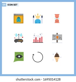 Set of 9 Commercial Flat Colors pack for router; sand; star; watch; time Editable Vector Design Elements